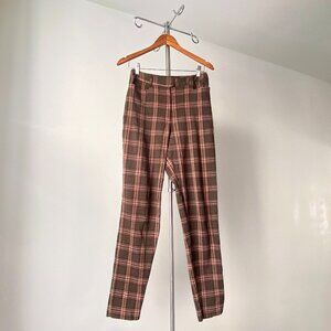 🍂 Y2K Vintage Olive Green & Red Plaid High-Rise Straight Leg Trousers